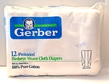Vintage GERBER 12 Pre-Folded Birdseye Weave Cloth 100% Cotton Diapers NOS 90's