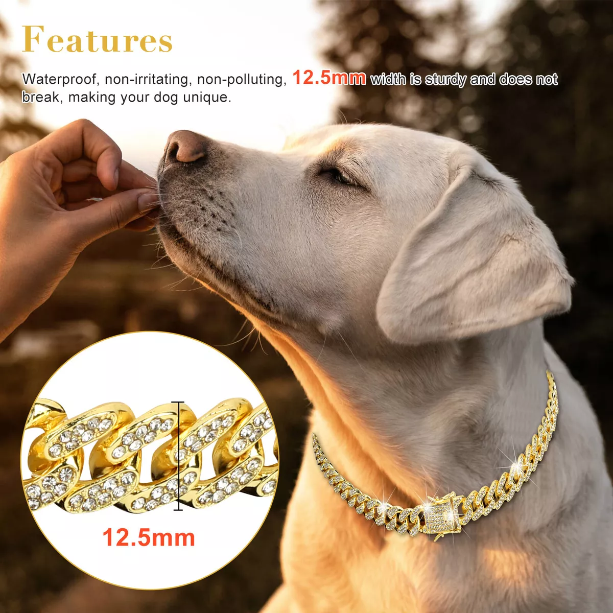 Cuban Chain Dog Gold Rhinestones Collar Pitbull Necklace Choker Dog Collars  New