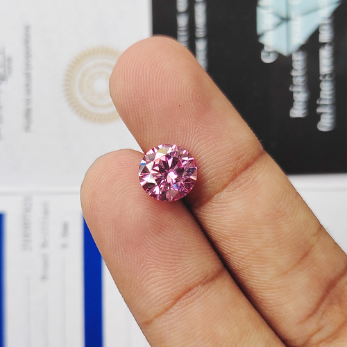 8 mm Round Cut Loose Moissanite Stone Pink Color Gemstones For Ring & Jewelry - Picture 3 of 6