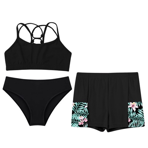 Kids Girls Vest And Bottoms Set Traveling Crop Top With Shorts Surfing Swimsuit - Picture 7 of 30