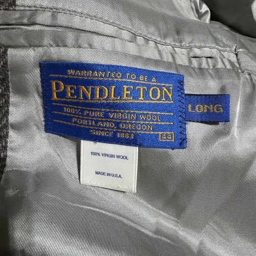 pendleton mens size 44 long 100% pure virgin wool leather elbows pea coat - Picture 5 of 13