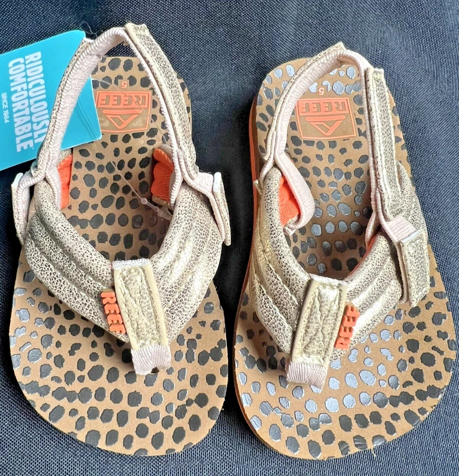 Reef Little Ahi Wild Gold Black Dot & Coral Thong Sandals Flip Flops Size 5 - Image 2 of 4