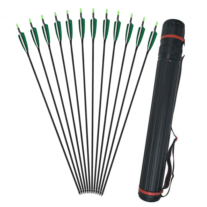 Archery Hunting 32" Carbon Arrows Quiver Broadheads True Feathers SP400 OD 7.5mm - Image 3 of 4