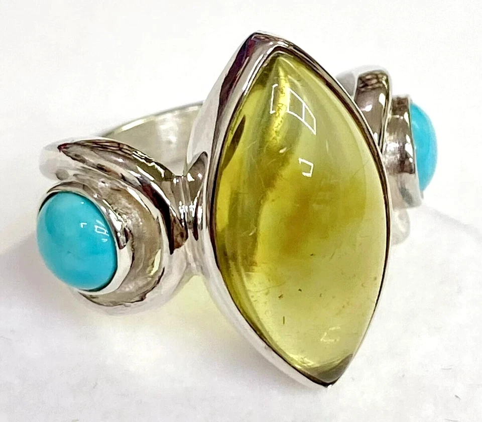 HSN Jay King Sterling Silver Green Amber and Turquoise Ring Size 10 - Image 2 of 4