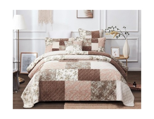 DaDa Bedding Vintage Dusty Rose Taupe Floral Cotton Patchwork Bedspread - Soo... - 第 1/8 張圖片