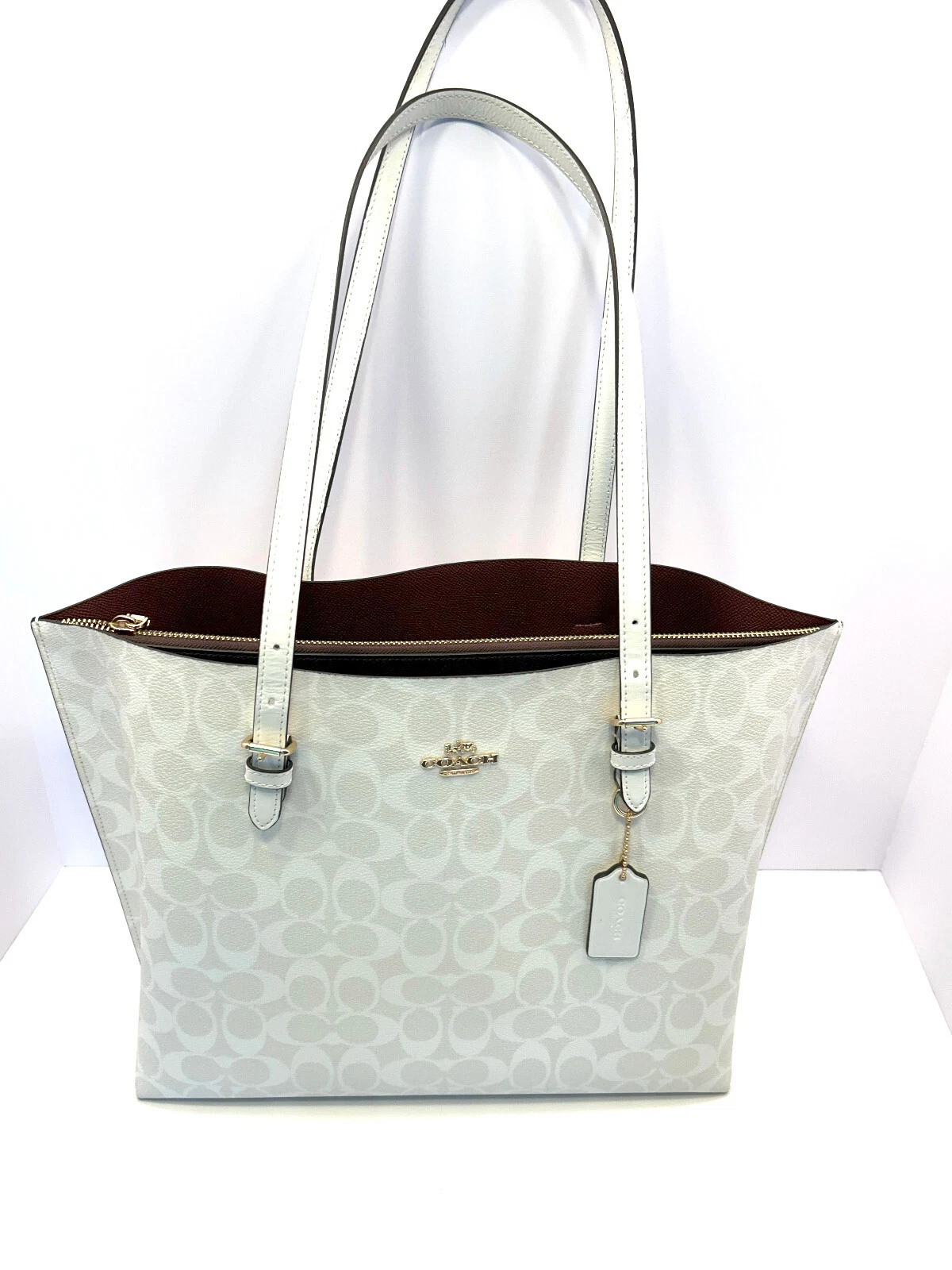 Borsa Coach Mollie Tote Bag in tela firmata e pelle gesso bianco ghiacciaio #1665
