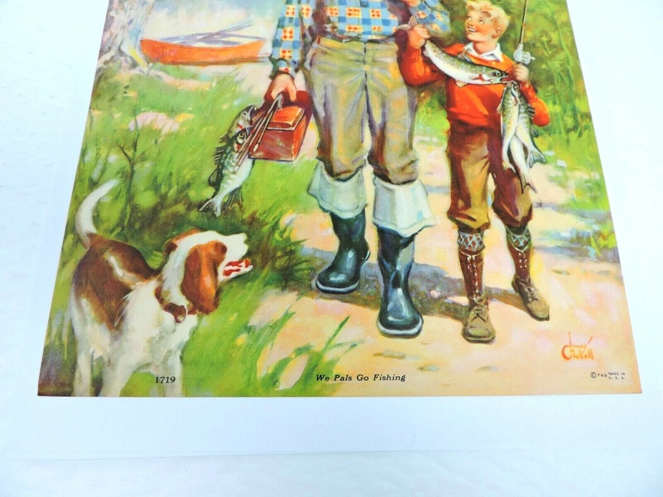 Litografía We Pals Go Fishing 8X10 James McKell 1719 impresión artística calendario EE. UU. Foto 3 de 4