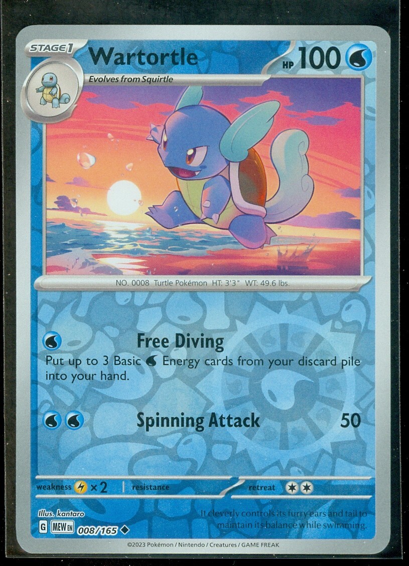 Pokemon WARTORTLE 008/165 Pokemon 151 - Rev Holo - - MINT