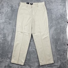 G.H. Bass Pants Men's 34x30 Beige Wrinkle Free Twill Khakis Flat Front Easy Care