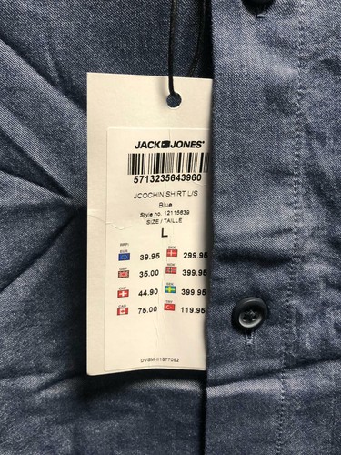 Jack & Jones Mandarin Collar Long Sleeve Blue Shirt Large TD013 DD 06 - Picture 2 of 3