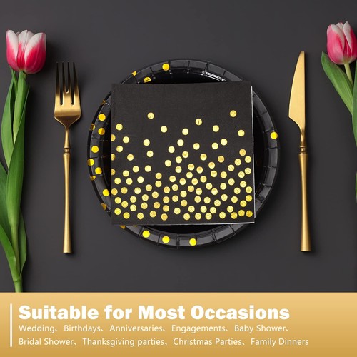 Black Gold Paper Plates and Napkins-100 PCS-50 x 7''Dessert Plates & 50 x 6.5... - Picture 5 of 7