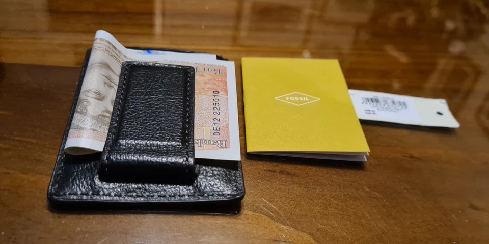 Fossil Mens Easton Money Clip Credit Card Holder Magnetic Black Leather - Image 2 of 4