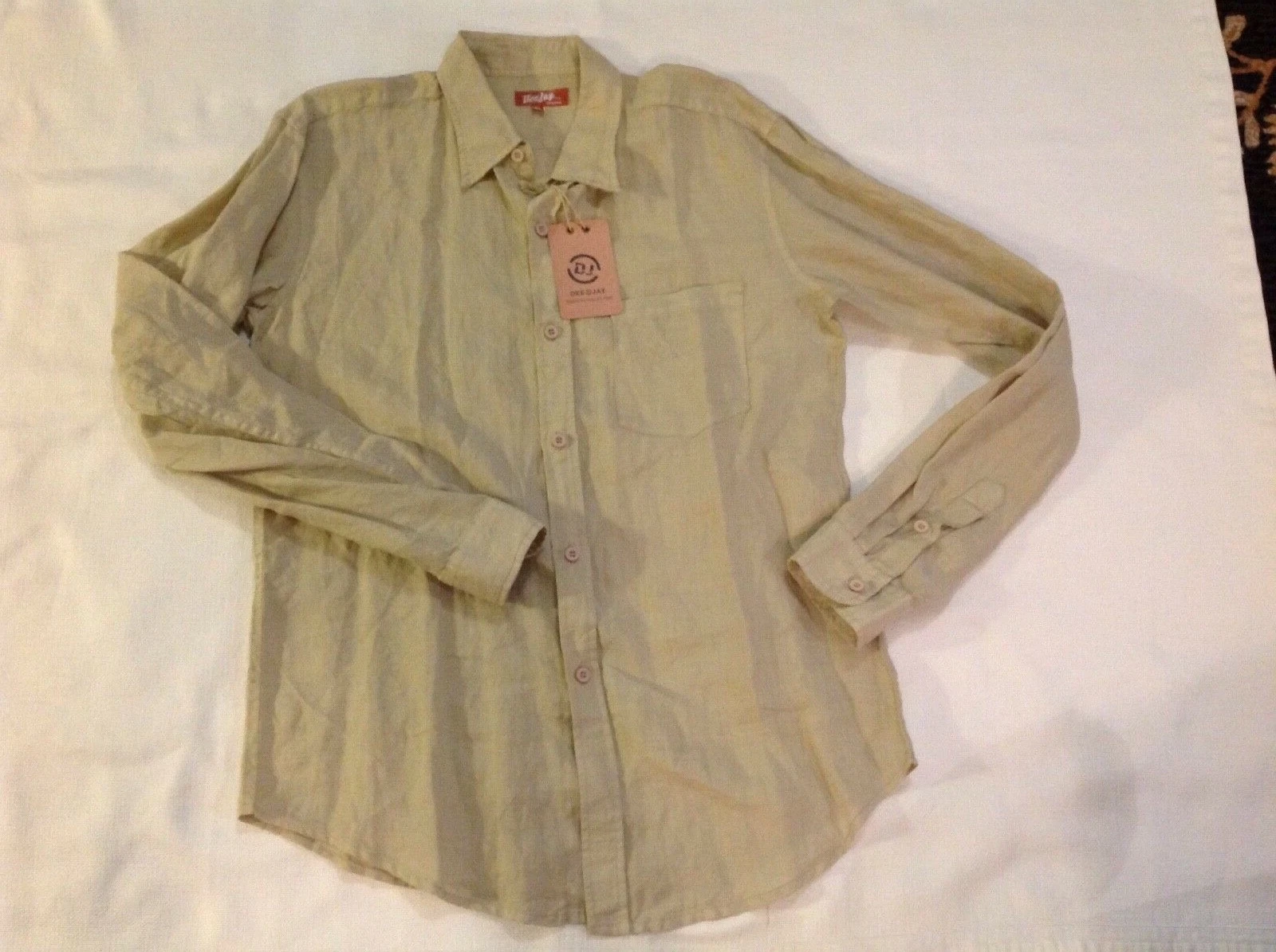 NEW MENS DEE JAY ORIGINAL 100% LINEN BUTTON DOWN SHIRT BEIGE SIZE XLARGE