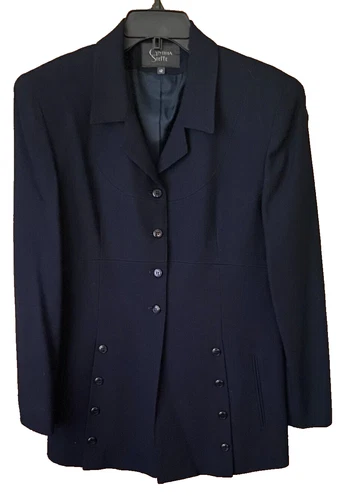 CYNTHIA STEFFE Midnight Blue Lined Wool Jacket/Blazer Multi Buttons Sz 12 Lovely