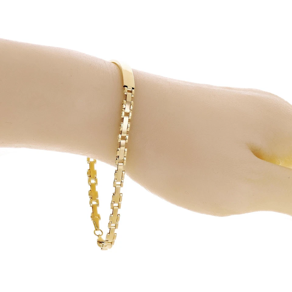 Italian 14k Yellow Gold Engravable Panther Link ID Bracelet 8.5" 5mm 8.2 grams - Image 2 of 4