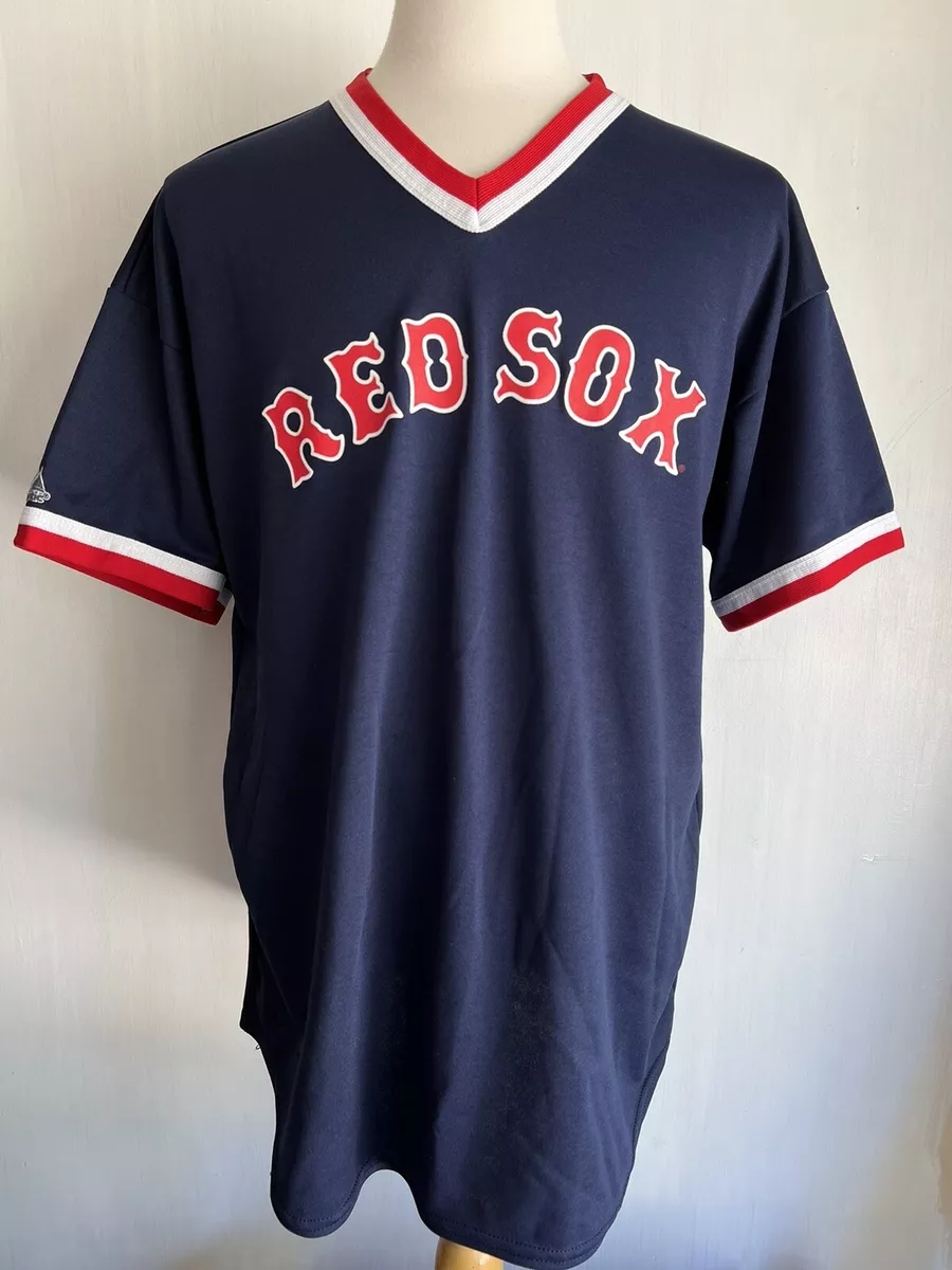 Retro Majestic Boston Red Sox MLB Red Navy Pullover Jersey Adult