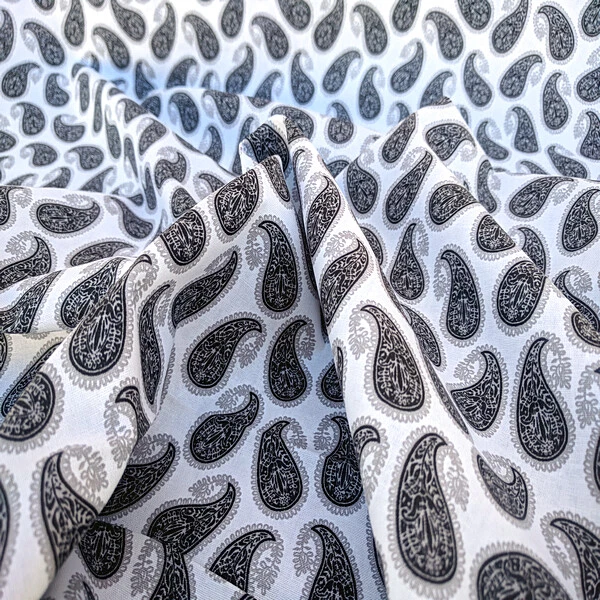 100% COTTON FABRIC WHITE BLACK PAISLEY BANDANA By YD 44X36" SEW DIY FACE MASK  - Image 2 of 4