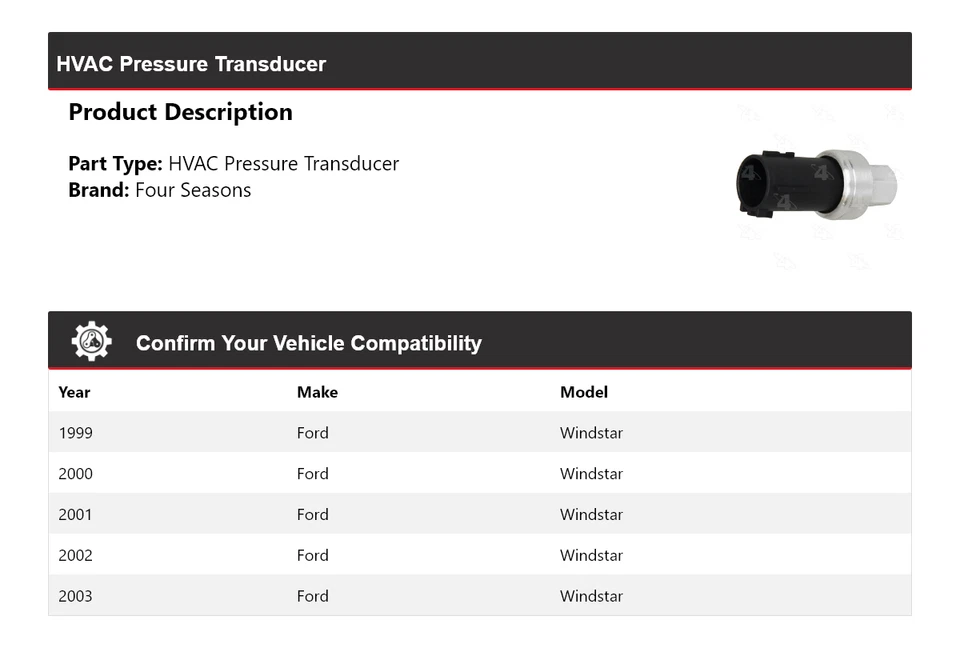Para 1999-2003 Ford Windstar Transductor de presión HVAC 4 Seasons 2000 2001 2002 Foto 2 de 4