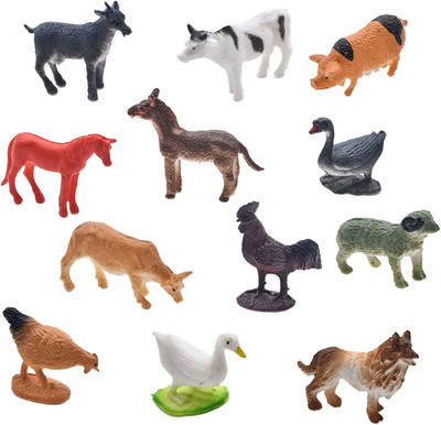12 Stück Mini Tiere Figuren Set Aus Kunststoff Für Bauernhof Dekoration.
