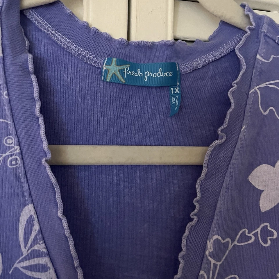 Fresh Produce Mujer’s 1X Vestido de Algodón Manga Corta Estampado Floral Lavanda Cuello en V Foto 4 de 4