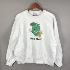 Hanes Sweatshirt Men's Large Gray Hop Head Pullover Cotton Printpro Brewing Beer