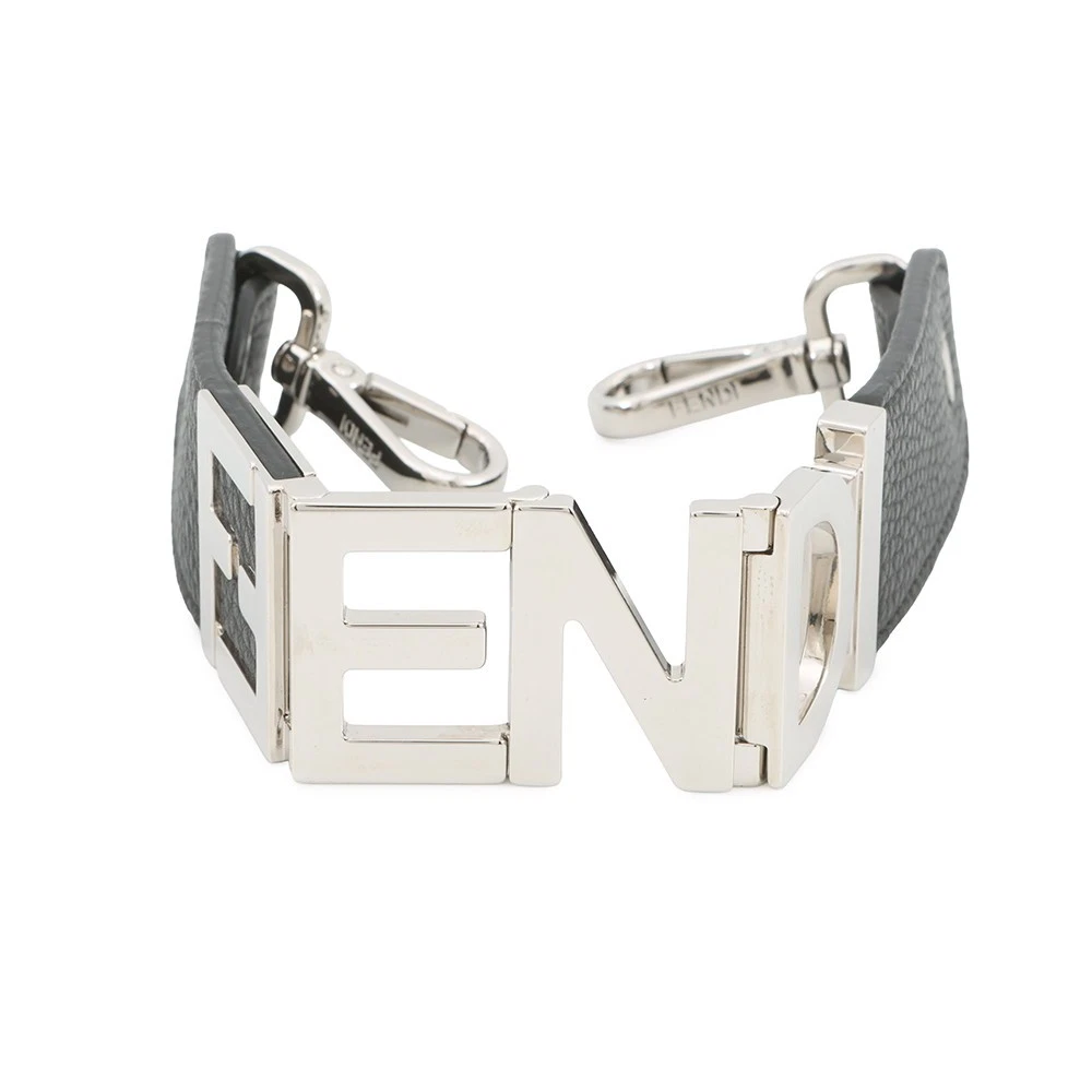 Fendi — FENDI FENDI logo strap for short handbags. Leather Black 8AV483