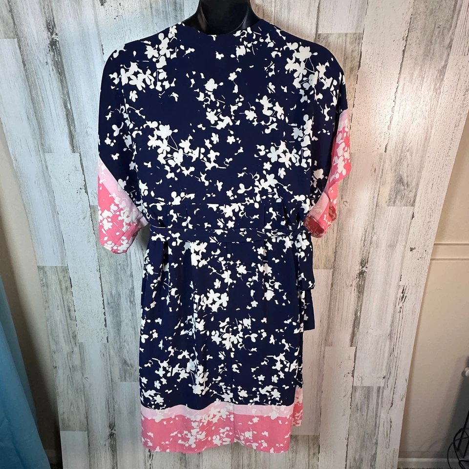 Motherhood Maternity Floral Wrap Dress Navy/Pink Sz Large | MSRP $50 - Image 2 of 4