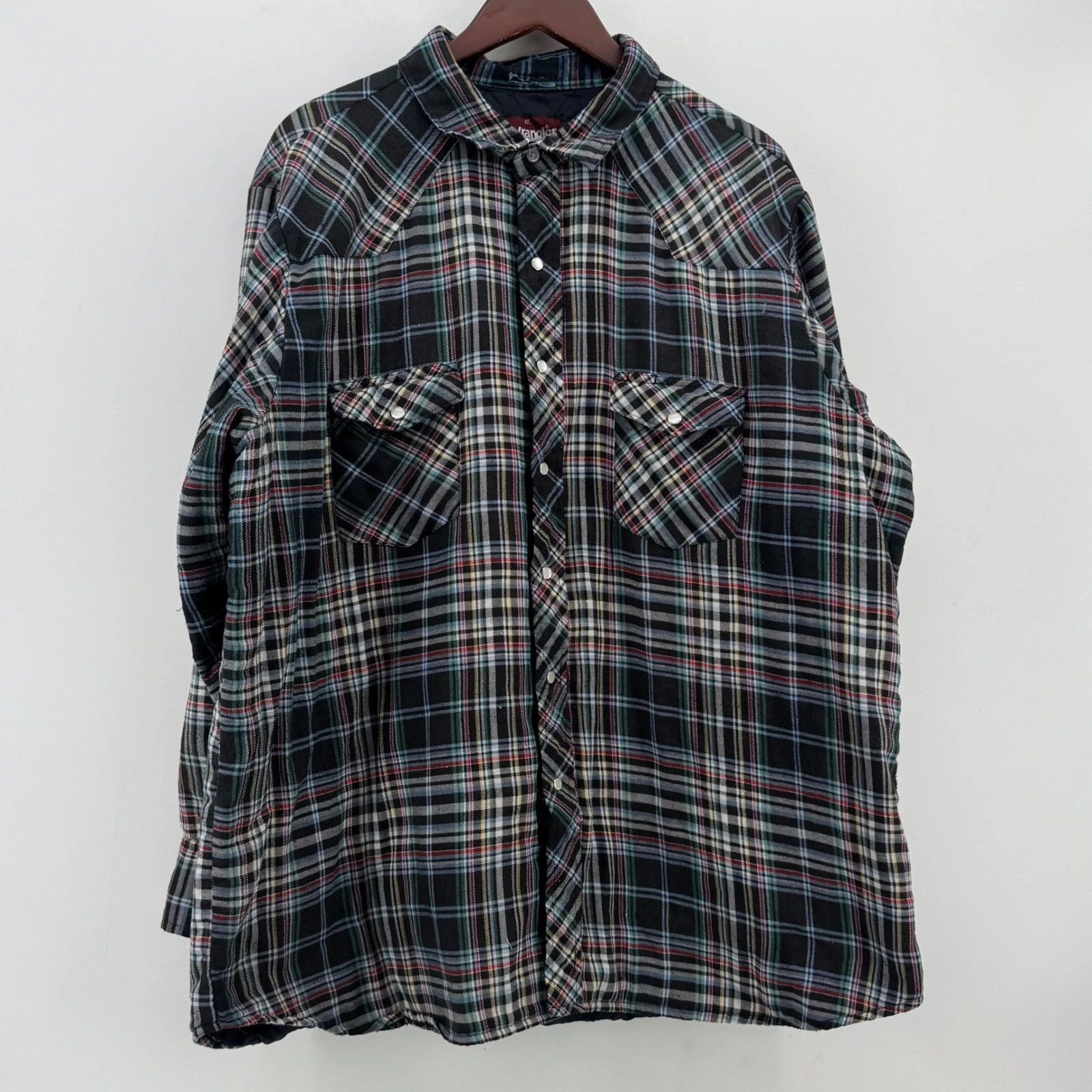 Wrangler Mens XXL Plaid Quilted Lined Western Snap Button Shirt Jacket