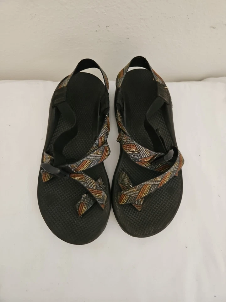 Chaco Vibram 系带可调凉鞋 男式 9 码 条形 褐色 — 第 2/4 张图片