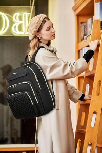 Womens Quilted work Backpack cartable enseignant sac à dos avec port USB infi... - Afbeelding 8 van 9
