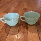 1950s Anchor Hocking Fire King Ribbed Jane Ray Jadeite 2 tea coffee cups