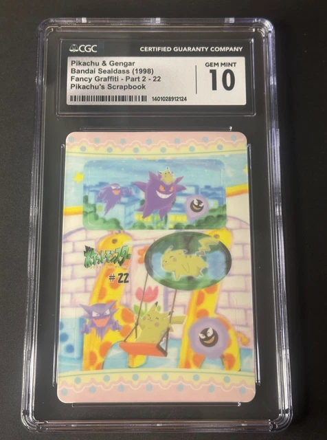 Pokémon Bandai Sealdass 1998 Fancy Graffiti Pikachu & Gengar CGC 10. LOW POP.
