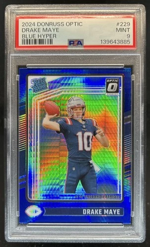 2024 Panini Donruss Optic Drake Maye Blue Hyper Rated Rookie #229 Patriots PSA 9