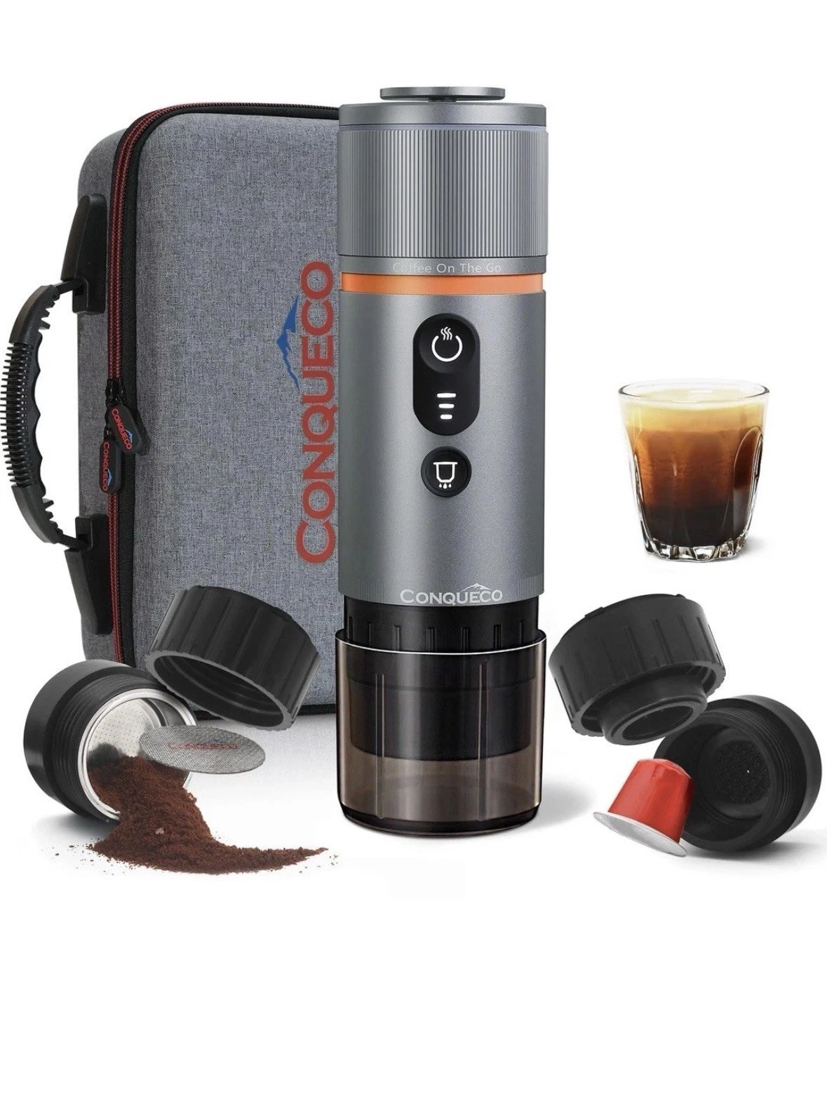 CONQUECO Portable Espresso Machine Travel: 12v Car Coffee Maker with Battery