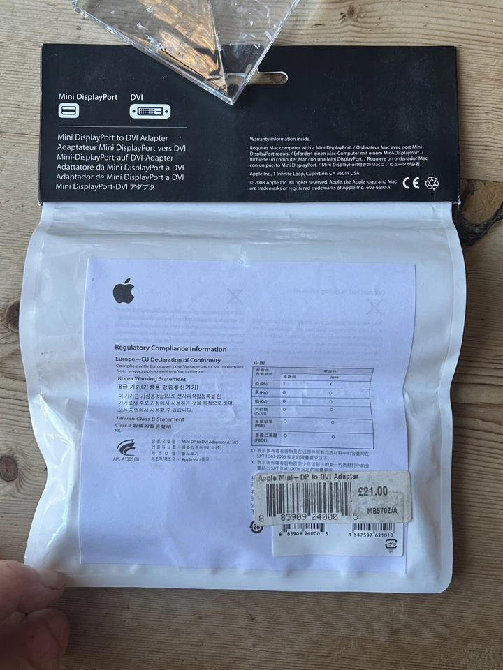 Apple Mini Display Port to DVI Adaptor A1305 MB570Z/B MacBook Pro/Air - Image 2 of 2