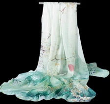 100% Silk large Scarf Women neckerchief Shawl Wrap floral blue green red MY206-4