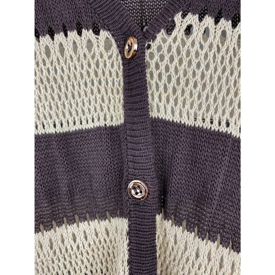 Suéter cárdigan viscosa tejido abierto a rayas marrón tostado talla L Alberto Makali para mujer Foto 3 de 4