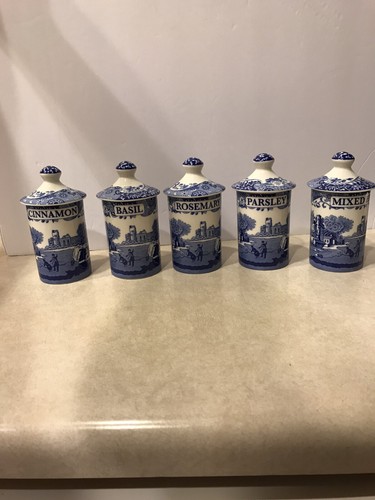 Juego de 5 frascos de especias italianos azules de Spode nuevos - Imagen 2 de 11