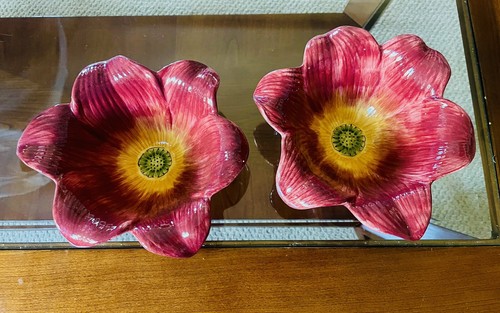 Lot Of 2 Flower Shaped Dessert Bowls & 2 Dessert Plates Vacher Ambiance Romance - Picture 5 of 6