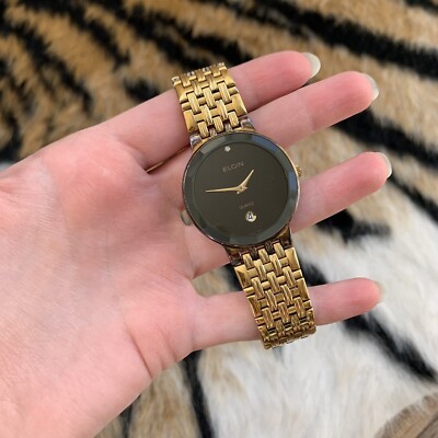 Vintage Elgin Watch Men Gold Tone Faceted Crystal Date