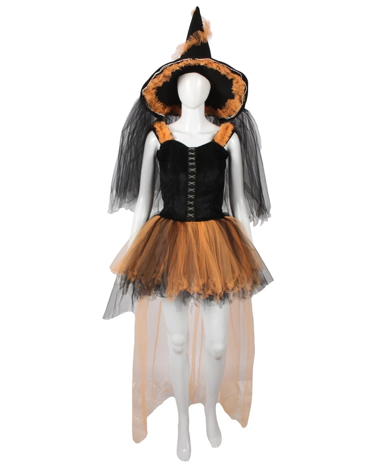 Adult Women’s Black Orange Witch Costume with Skirt and Hat, HC-1885 - Image 2 of 4