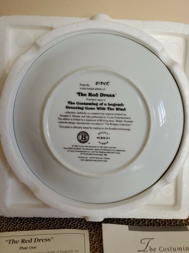 Bradford Exchange Gone With The Wind 1993 Collector Plate Red Dress COA - Bild 4 von 5