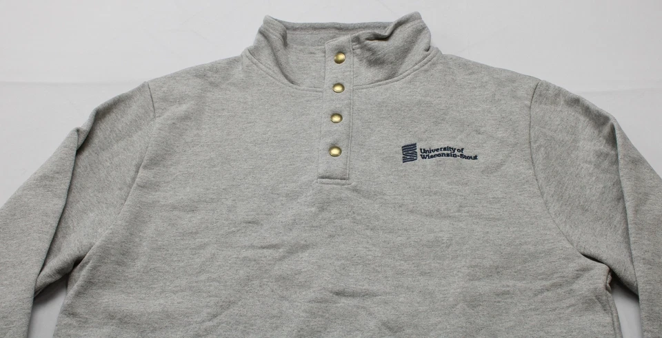 Wisconsin-Stout Men's League Collegiate Wear 1/4 Snap Up Fleece DD7 Grey Large  - Image 2 of 4