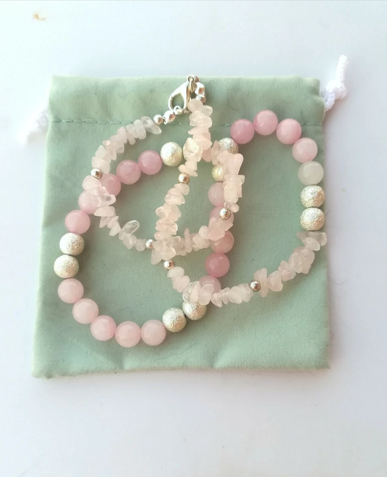 COLLANA DONNA IN QUARZO ROSA NATURALE CON SFERE IN ARGENTO DIAMANTATO HANDMADE - Immagine 4 di 4