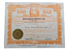 1971 International Shelters Stock Certificate #36326A Issued to Mary A. Robinson