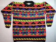 Carolina Colours Geometric Funky Knit Sweater Kidcore Womens L-XL 80s 90s Retro