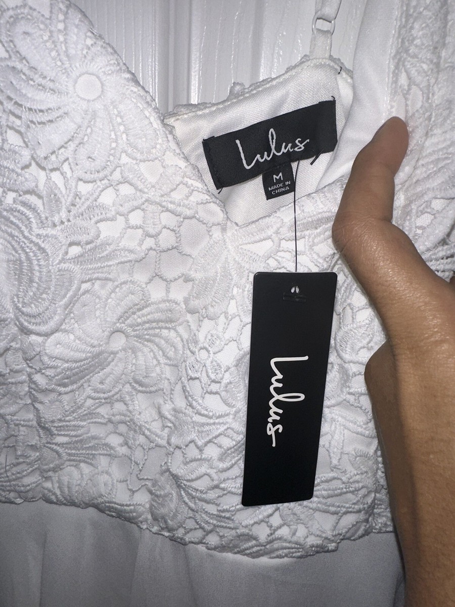 LULUS Skater Dress Lace Way With Words Adjustable White Mini Size M NEW |  eBay