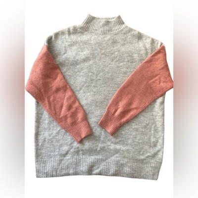 EVANS Women s Gray With Blush Pink Sleeves Oversized Knit Mock Sweater Size 18