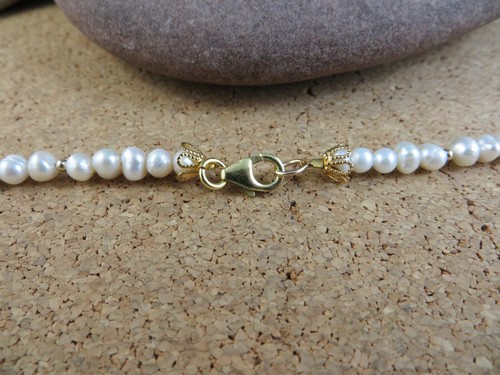 Genuine White Pearl 12k Gold Filled Tiny O Mary Pendant 16" Strand Necklace #518 - Picture 7 of 12
