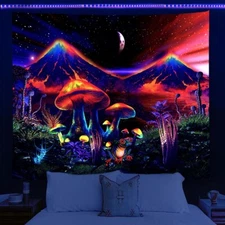 Blacklight Tapestry Wall Hanging, UV Reactive Aesthetic Art For Home Wall Decor